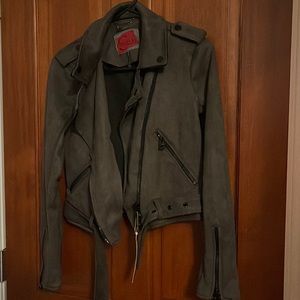 Women’s gun metal suede jacket with belt